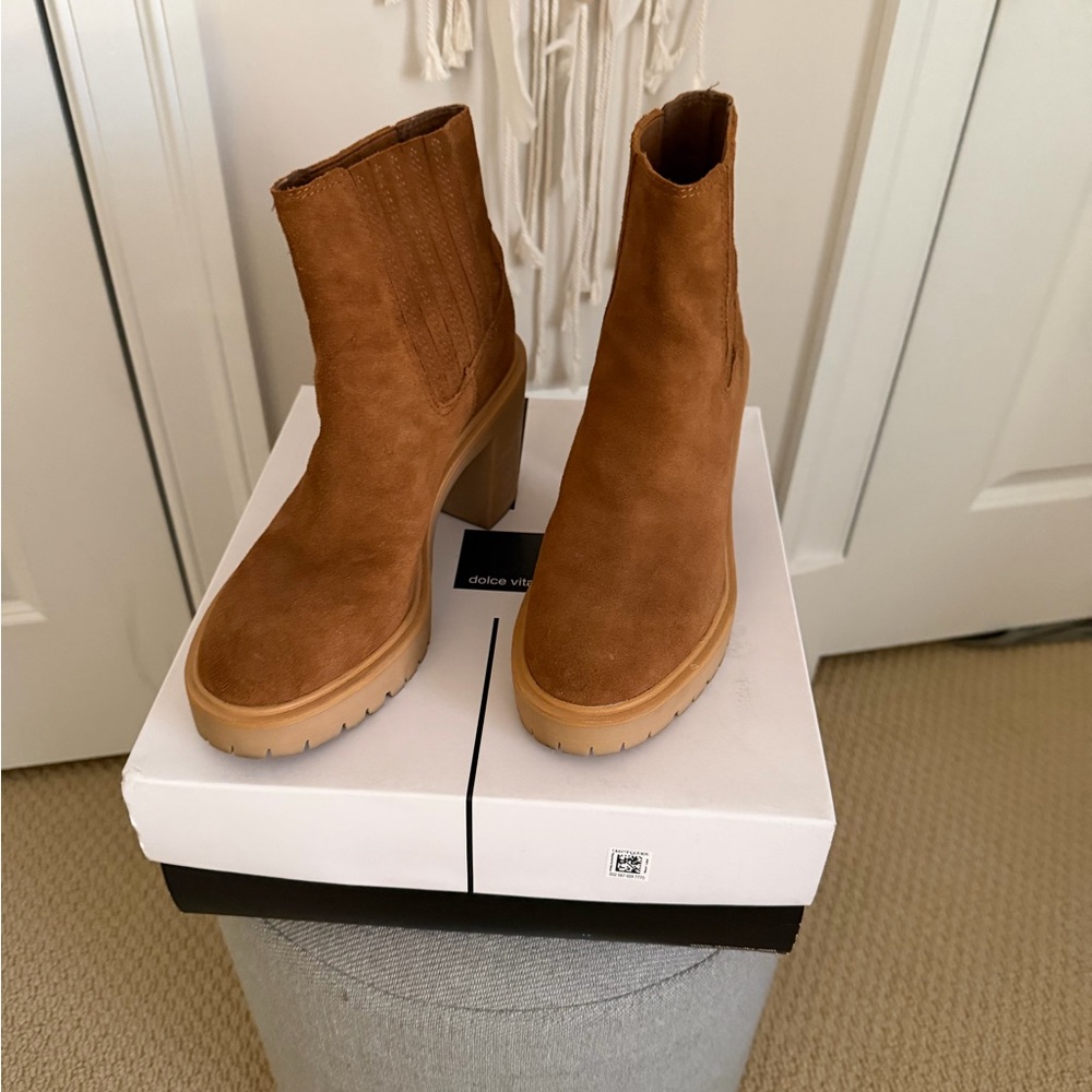 Dolce Vita Waterproof Camel Suede Ankle Boots